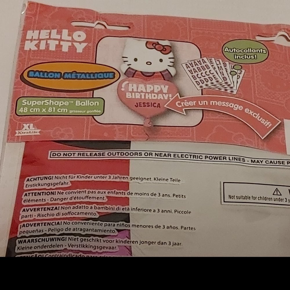 HELLO KITTY FOIL BALLOON Personalize it! Super Shape Balloon 19" x 32" SEALED - Picture 3 of 3
